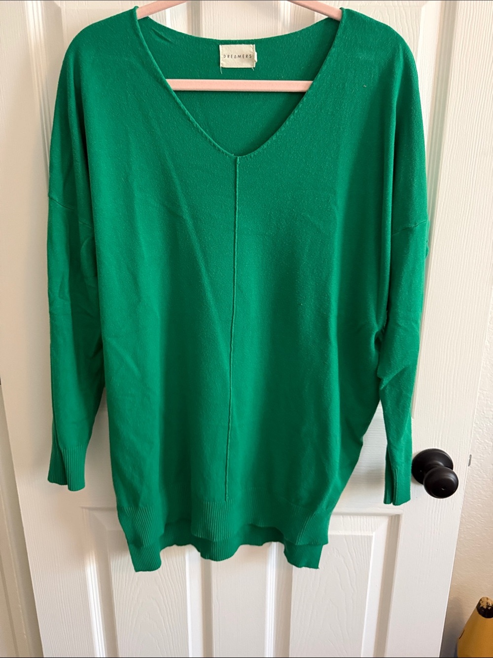 Dreamers Emerald Green V-Neck Relaxed Knit Sweater